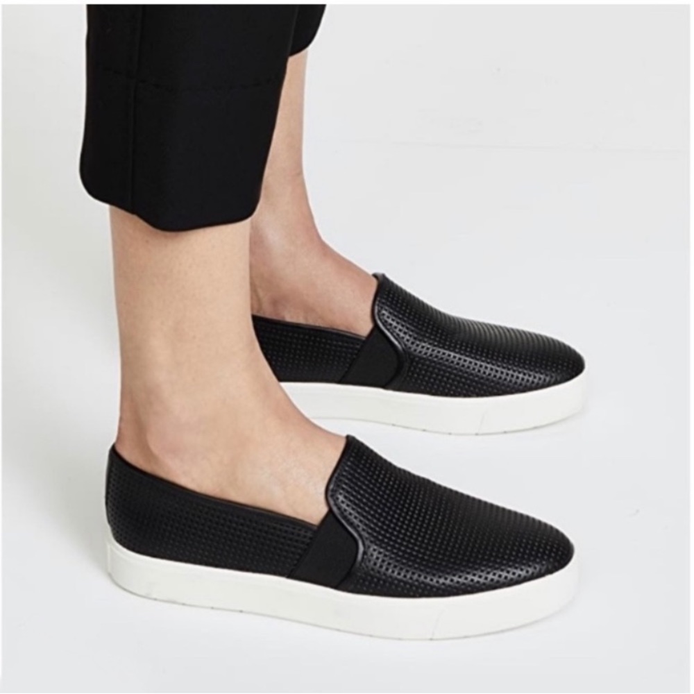 Vince Blair Perforated Black Slip On Shoes